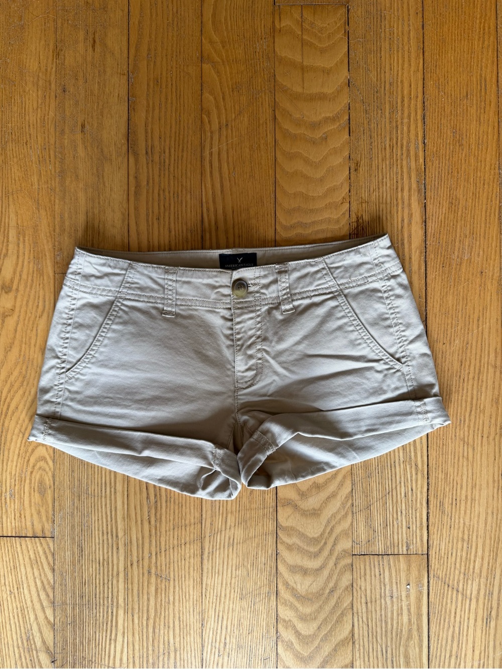 American Eagle Outfitters Light Beige Rolled-Hem Jean Shorts